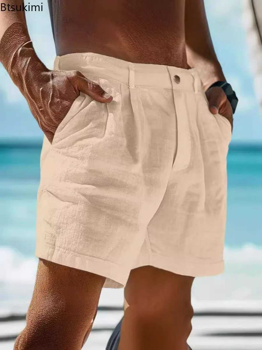 New Arrival 2025 Summer Pure Cotton Linen Mens Shorts Solid Casual Button Beach Shorts Mens Comfortable Casual Shorts Z250415