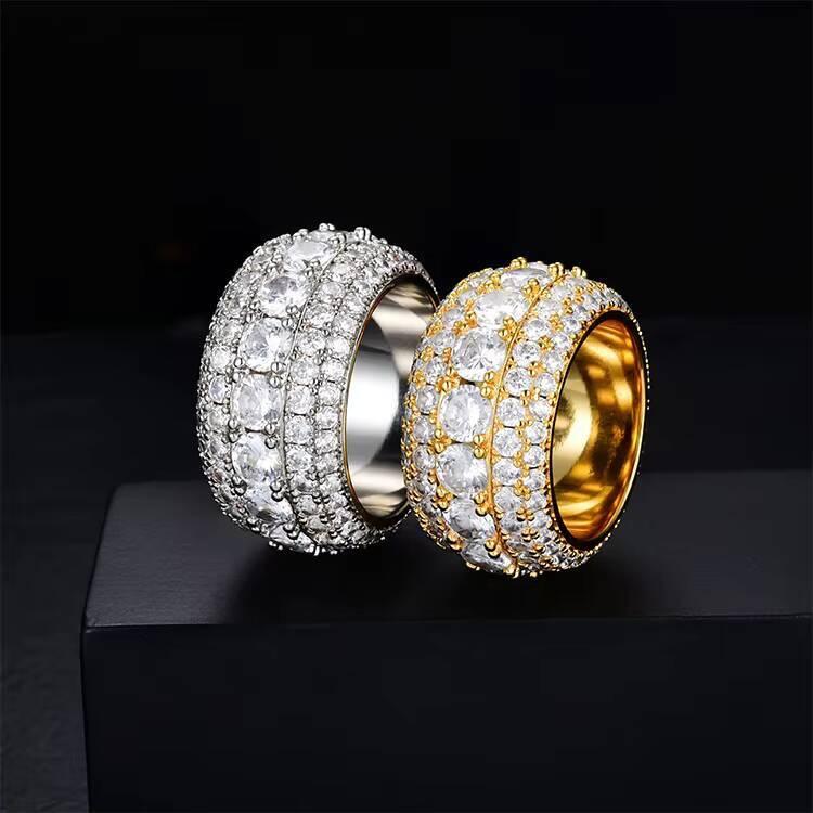 Mens Iced-Out 925 Sterling Silver Tester Ring in White Gold Finish