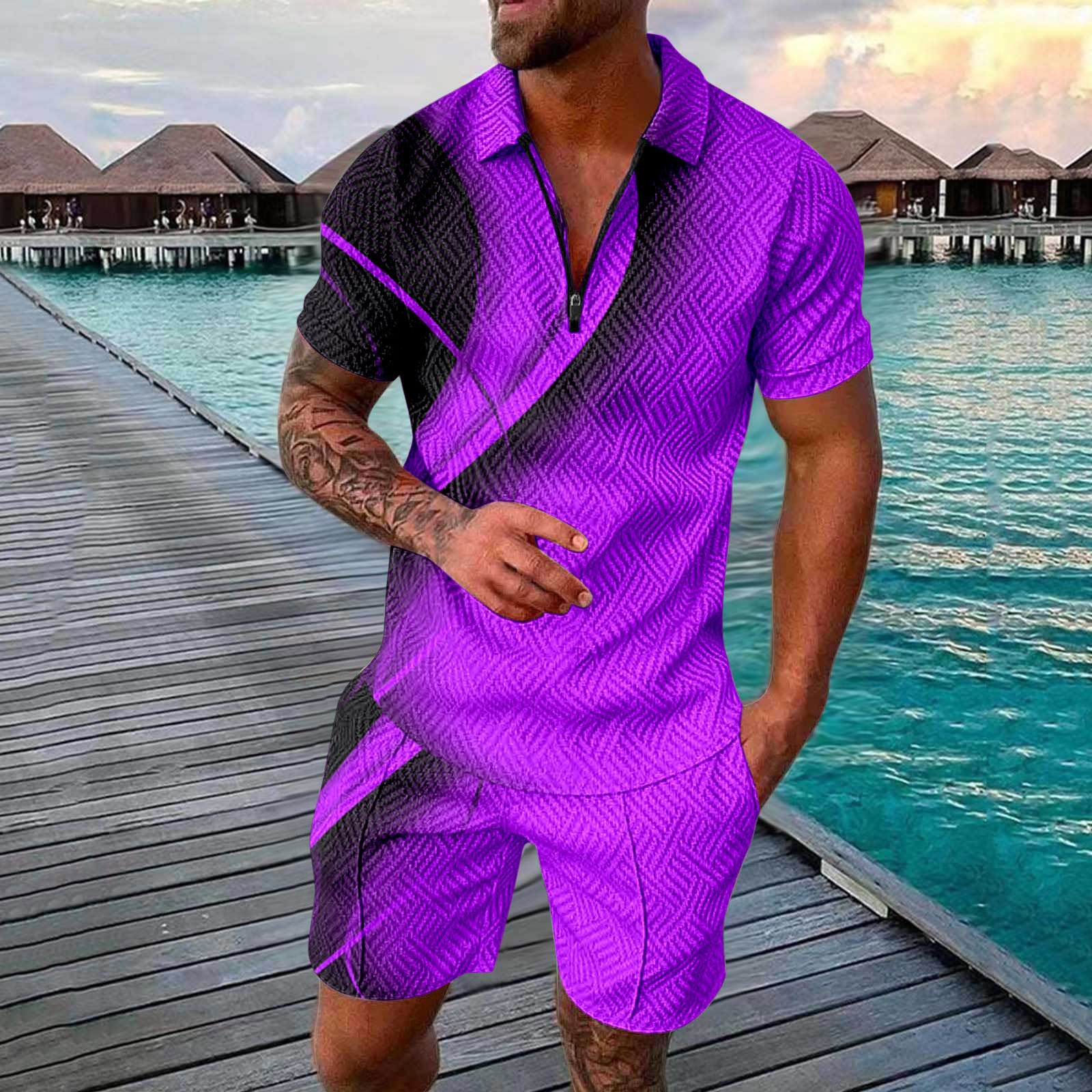 Hot selling summer POLO short sleeved shorts two-piece sports and casual men's set