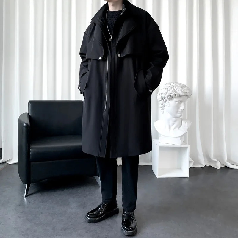 Autumn Mens Windproof Machine Two Piece Double Collar Windproof Machine Medium Length Jacket Business and Leisure Mens Jacket 250415