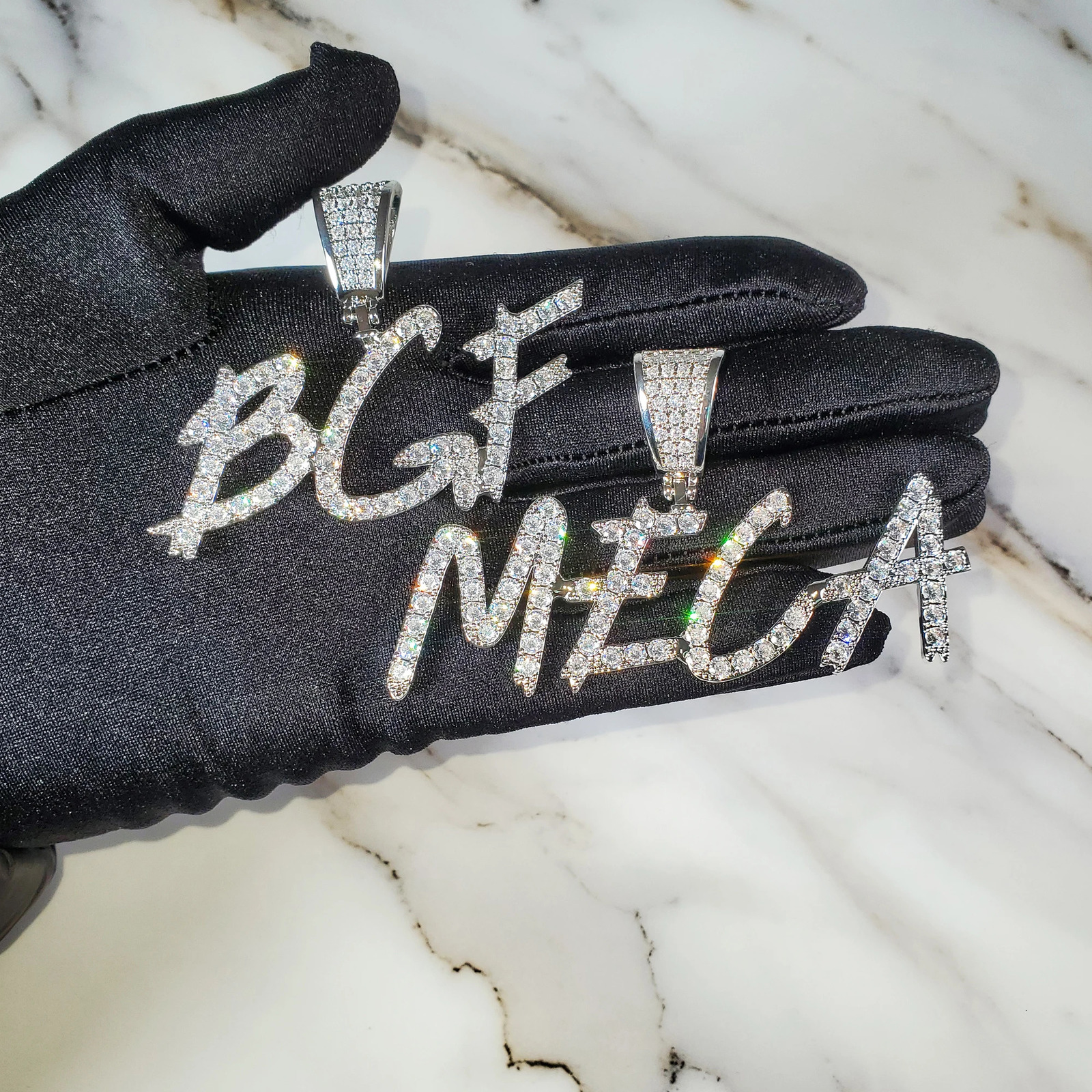 Bling Brush Letters Customized Name Pendent Necklaces Iced Out Cubic Zircon Stones Hip Hop Jewelry Birthday Gifts For Him 250414