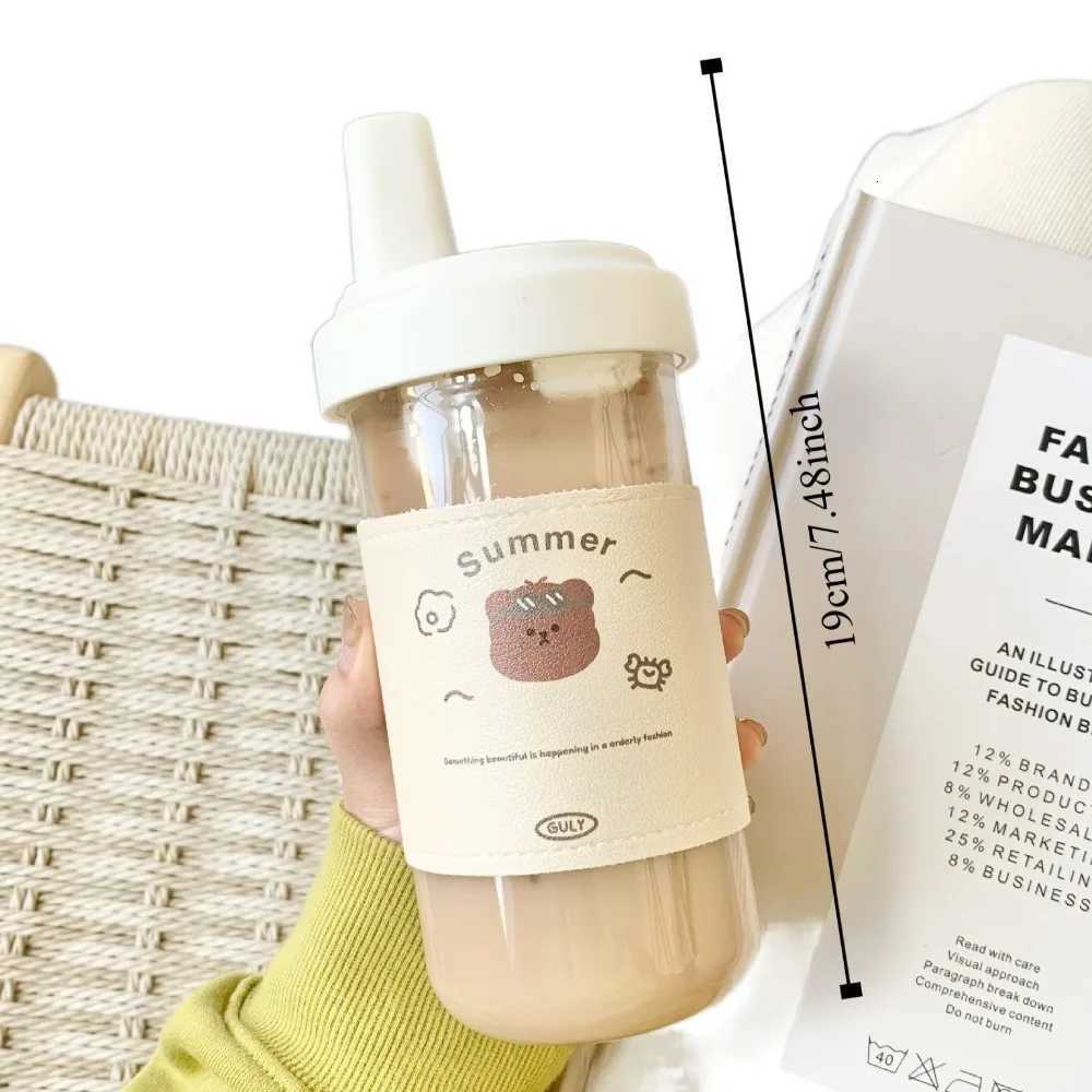 500/850ml Milk Plastic Cup with Lid Straw Leakproof Water Straw Bottles Fall Prevention Dustproof Large Capacity Water BottleW251114