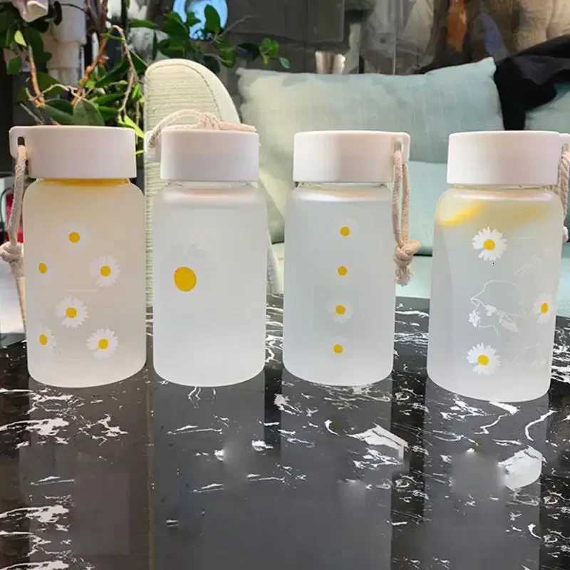 500ml Small Daisy Transparent Plastic Water Bottles BPA Free Creative Frosted Water Bottle With Portable Rope Travel Tea CupW251114