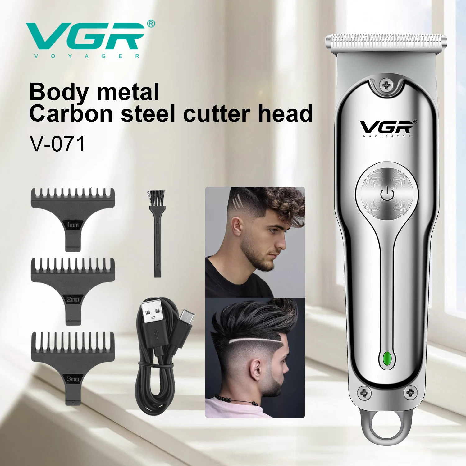 VGR 071 Hair Trimmer Professional Hair Clipper Rechargeable Hair Cutting Machine T-Blade Cordless Portable Trimmer for Men 250409