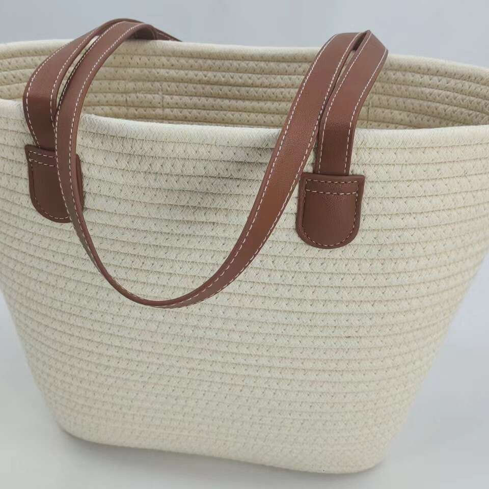 Handmade Beach Bag Cotton Rope Straw For Women, Large Capacity 2023 New Woven Shoulder Bag, High-End Sensory Communication Tote Bag Kq2