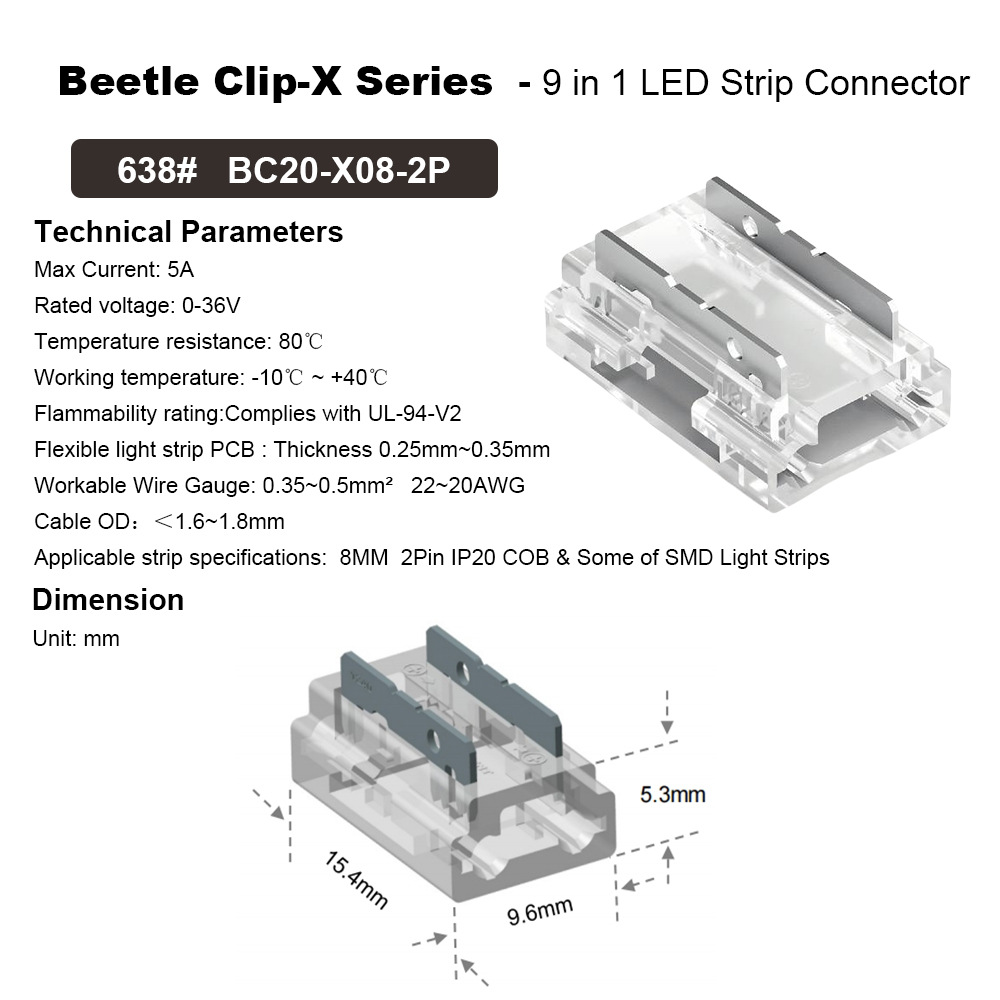 SMD/COB LED strip Connectors solder-free connector 2pin 12V 24V LED crystal connector