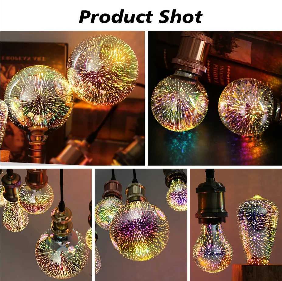 3D LED Light Bulb E27 220V ST64 G80 G95 G125 A60 Diamond Heart Decoration LED Lamp Holiday Lights Novelty Christmas Lamp C251115