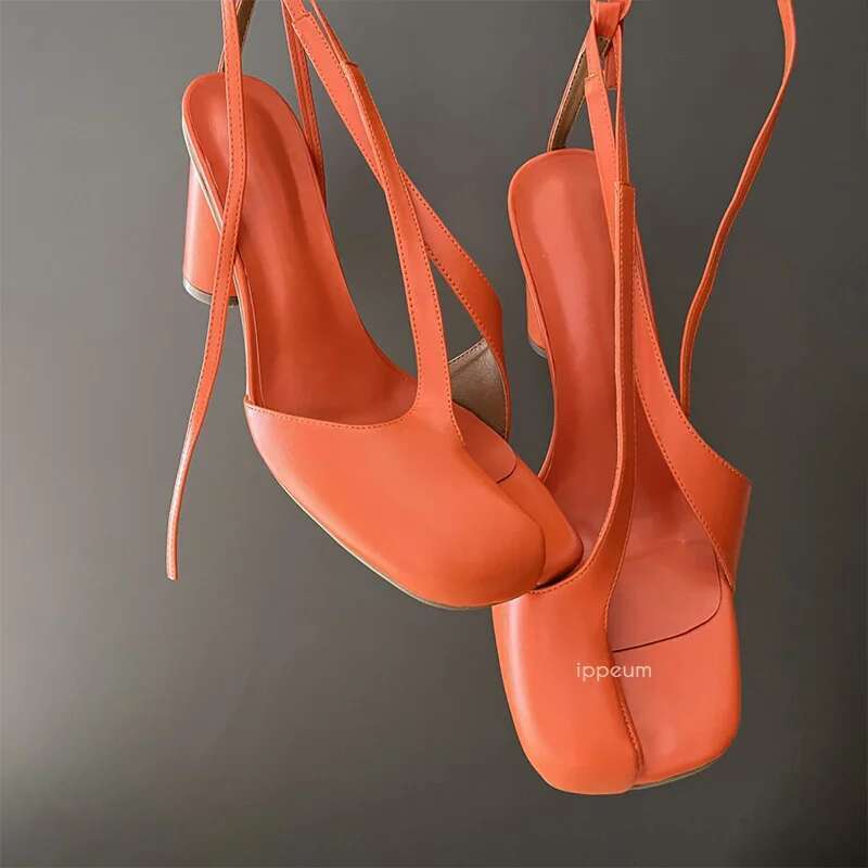 IPPEUM Split Toe Sandals Women Plus Size 43 Orange High Heels Ankle Straps Shoes 2024 Sandalias De Mujer