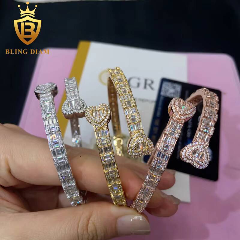 Hot Saling Hip Hop Style Bangles 925 Sterling Silver Iced Out VVS Moissanite Bracelet Pass Diamond Tester with GRA Certification