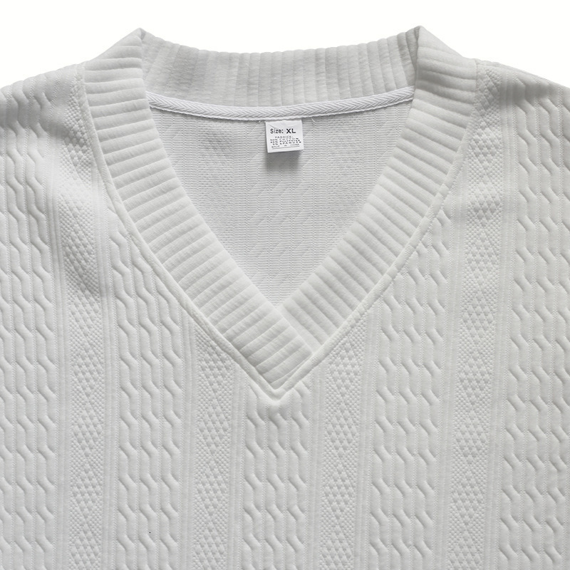 2025 Autumn/Winter New Men's Jacquard Loose Solid Color Casual V-neck Long Sleeve Knitted Shirt