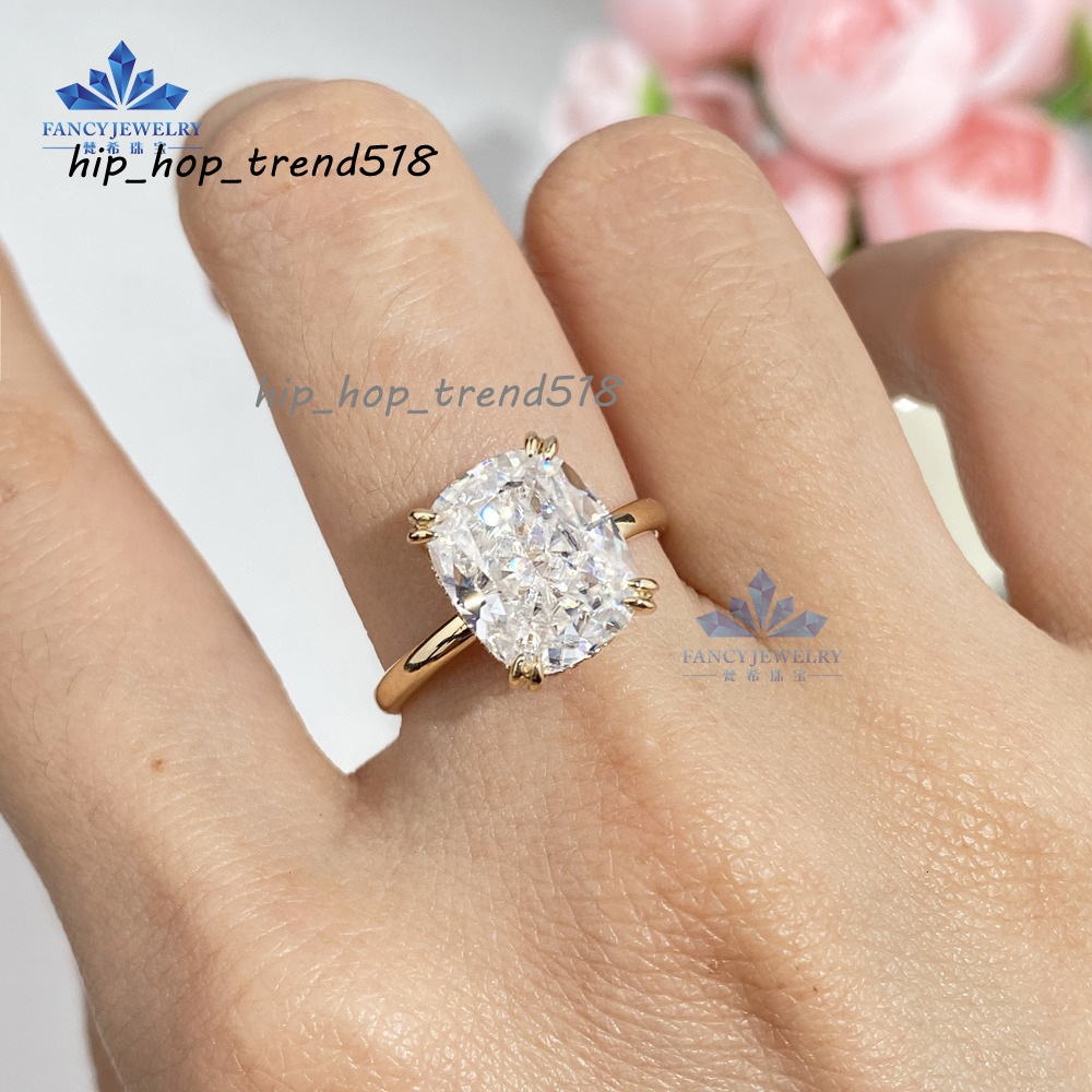 2025 NEW 18k Solid Gold Diamond Wedding Cushion Emerald Shape Ring 4ct 5ct Solitaire Diamond Ring Moissanite Jewelry Rings