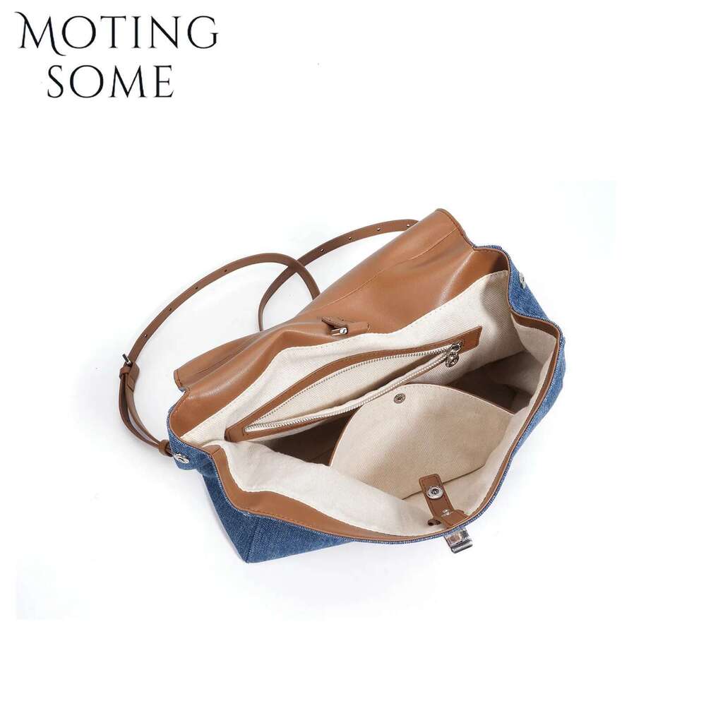 Motingsome 2025 New Niche Design Tote Denim Fabric Fashion Backpack School Bookbag Shoulder Large Capacity Bag