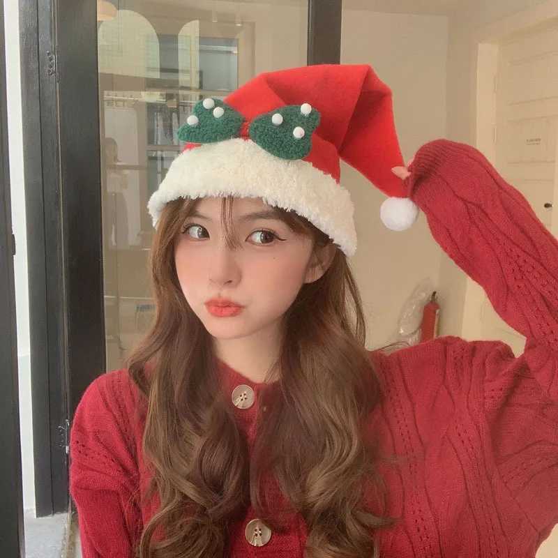 Christmas Santa Hat with Green Bow Red Mitten Shaped Crossbody Bag Set - Plush Festive Accessories for Holiday Look Y251115