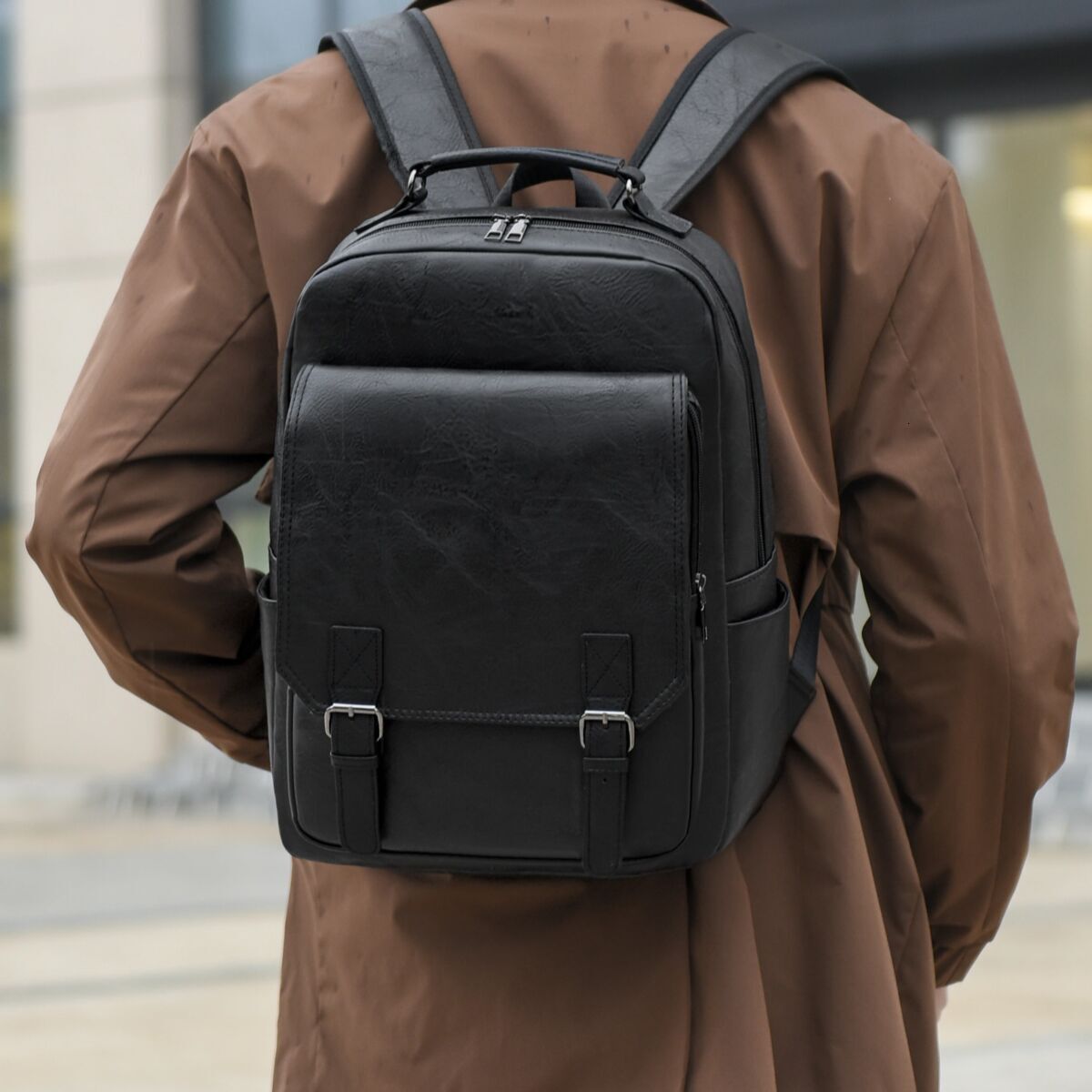 Vintage British Style Men's Backpack Large Capacity PU Leather Business Casual Commuter Laptop Trendy Student School Bag