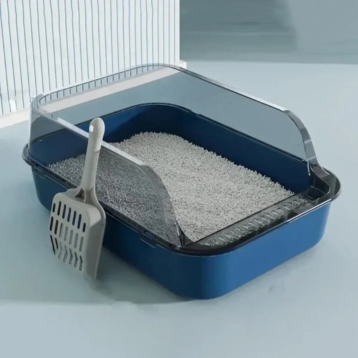 Cat Litter Box Kitty Sandbox Semi-enclosed High Side Splashproof Cat Toilet Pet Bedpans with Litter Scoop Cleaning Cat Supplies 250414
