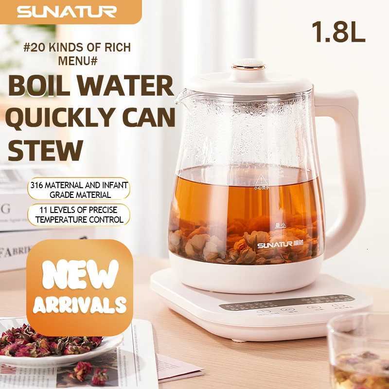 SUNATUR Kettles Electric Glass 220V Multifunction Health Pot Milk Fruit Tea Coffee Water 800W 24-hour Heat Preservation Y251114