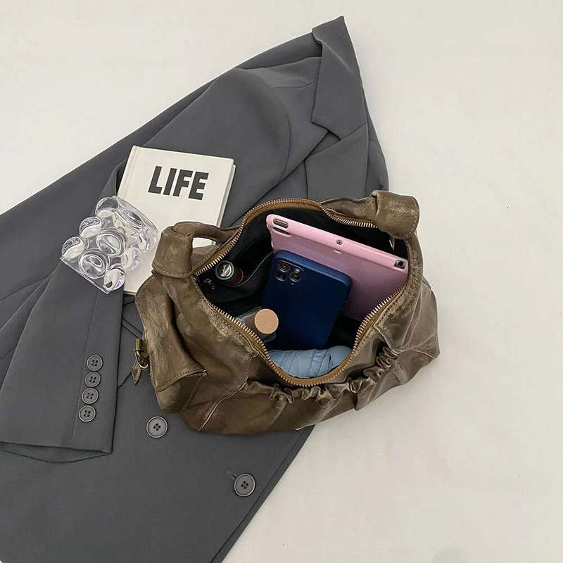 Women Retro PU Leather Armpit Zipper Closure Simple Shoulder Purse Girls Outdoor Daily Street Tote Bag