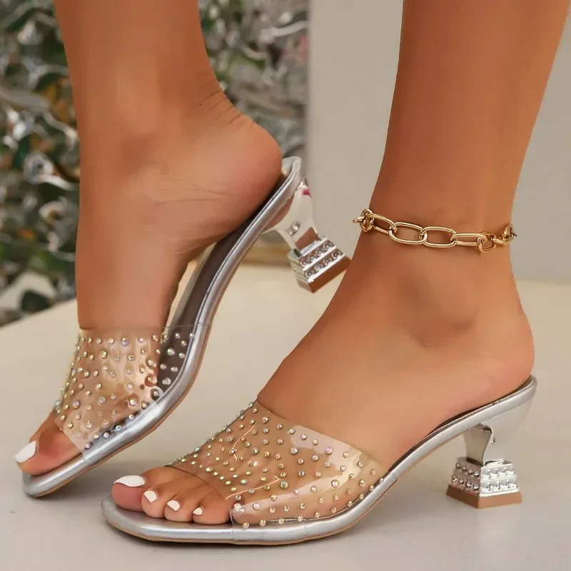 Womens Slippers Summer Fashion Womens Outdoor Shoes Transparent High Heels Womens Slippers Zapatos De Mujer 250411