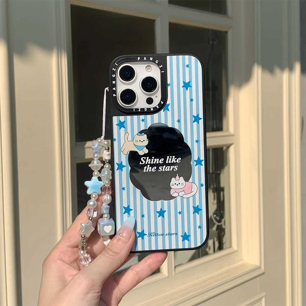 New blue striped cat mirror Phone Case For iPhone 16 15 14 13 Pro Max fundas case Protective cover For iPhone case J251202