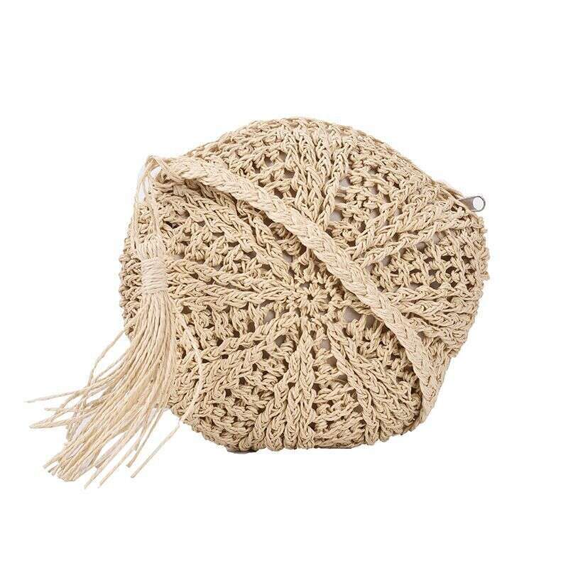Handmade Beach Bag Trendy Season Football Simple Round Tassel Windmill Small Hand-Held Diagonal Cross Beach Bag, Crochet Woven Bag Kq2