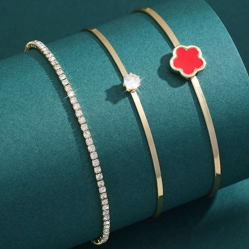 Straight new minimalist design petal wer three piece five leaf grass bracelet set