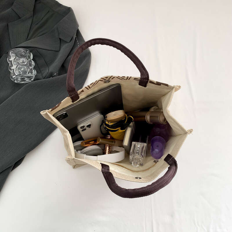 Handmade Beach Bag Large Capacity Linen Single Shoulder Tote Bag For Women's New Ethnic Style Fashion Mommy Bag, College Student Class Handbag Kq