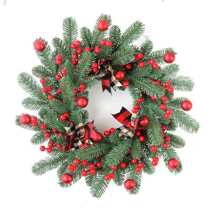 Christmas Red Berries Pine Branch Wreath Artificial Berries Snowy Pine Front Door Wreaths Wall Garland for Christmas OrnamentsM251115