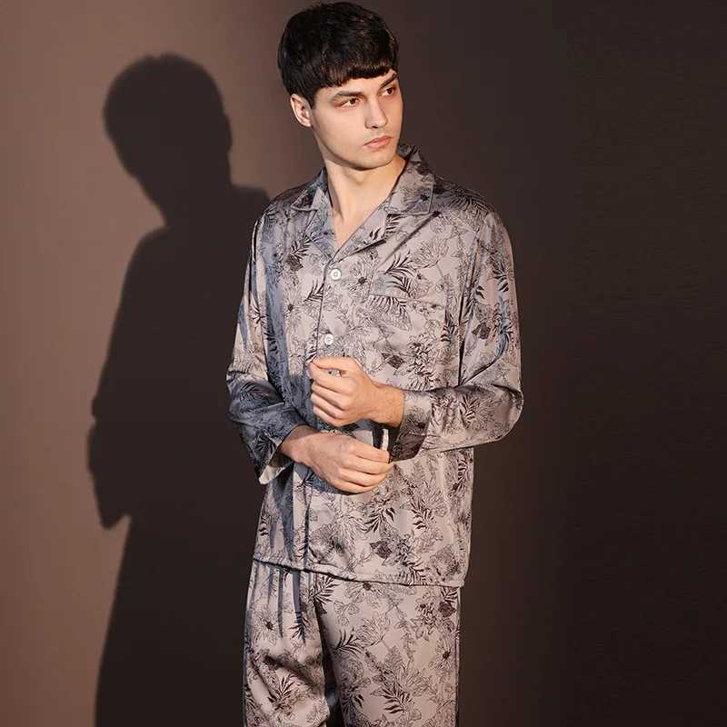 High quality pajama set mens spring and autumn ice silk long sleeved mens pajamas summer slim fit new fashionable pajama setXJ250415