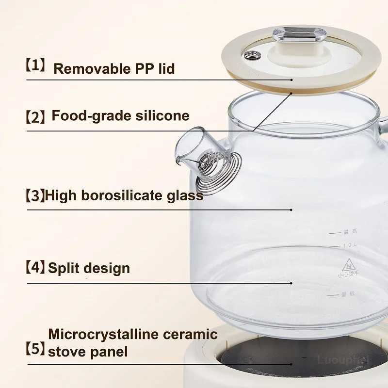 110V/220V MultiFunction Health Kettle Temperature Adjust Glass Tea Maker Appointment Flower Teapot Portable Electric Kettle 12L Y251114