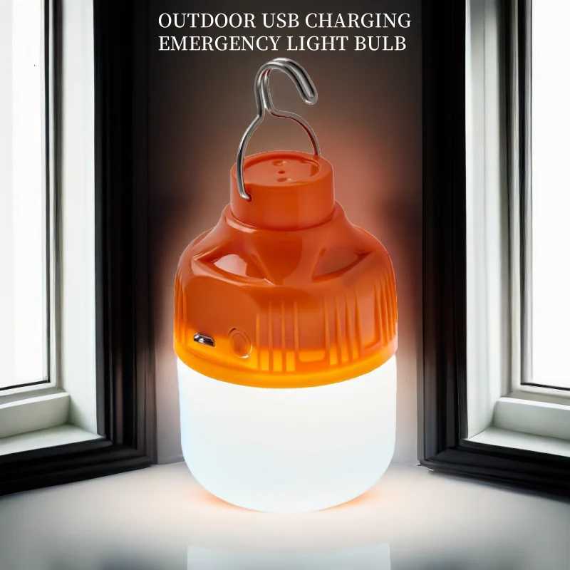 2pcs Camping Light USB Rechargeable LED Emergency Lamp Outdoor Portable Lanterns with Hook for BBQ Tents Battery Bulb M251115