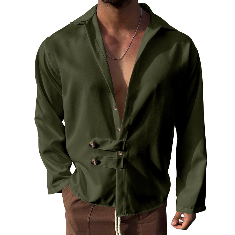 2025 spring and autumn style men's long sleeved casual loose collar button up cardigan shirt