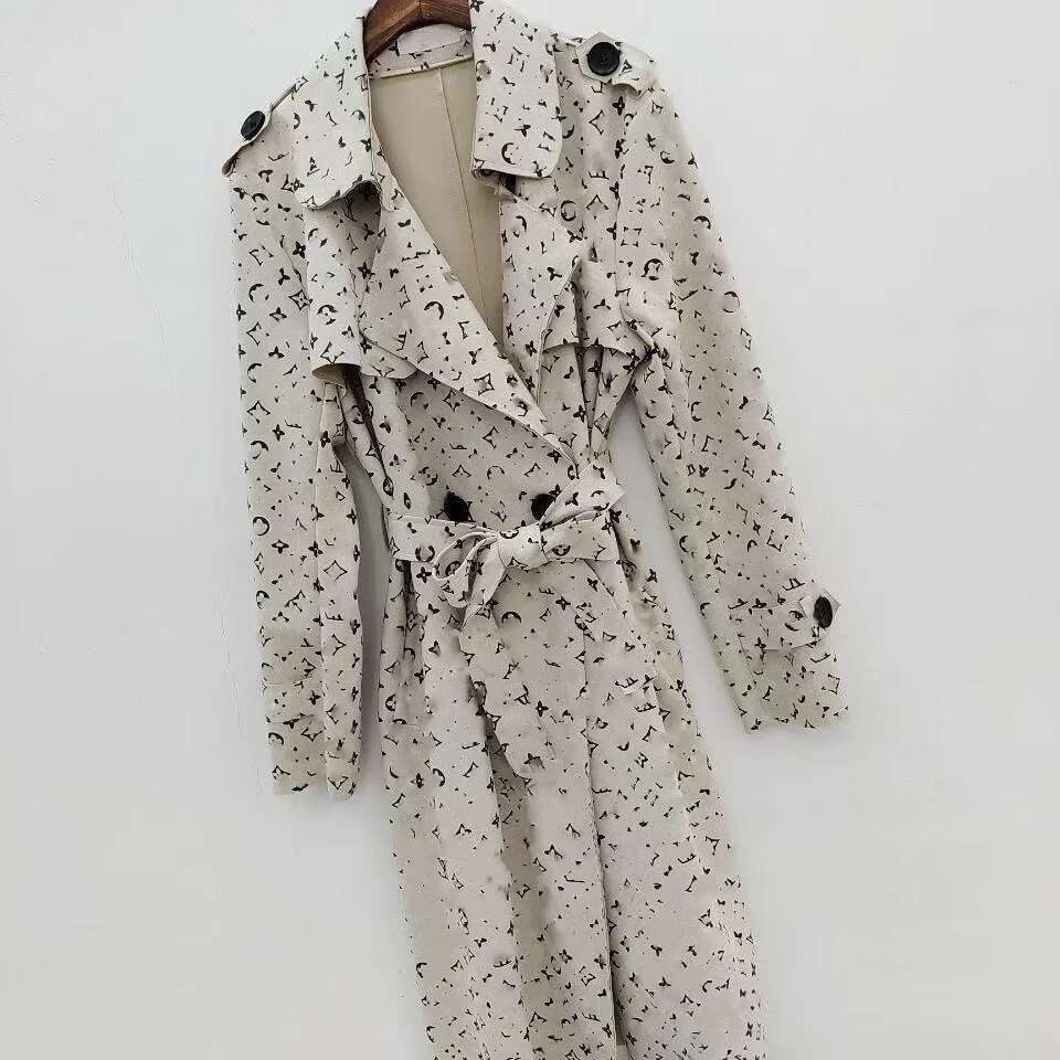 Women's Windbreaker Spring 2025 Over The Knee British Style Letter Print Windproof Jacket Long Trench Coat For Ladies