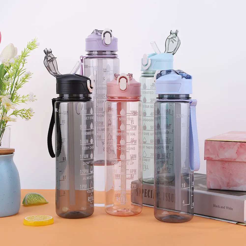 800ml Outdoor Travel Bottle with Straw Handle Gym Fitness Jug Large Capacity Motivational Drinking Bottle for Boys GirlsW251114