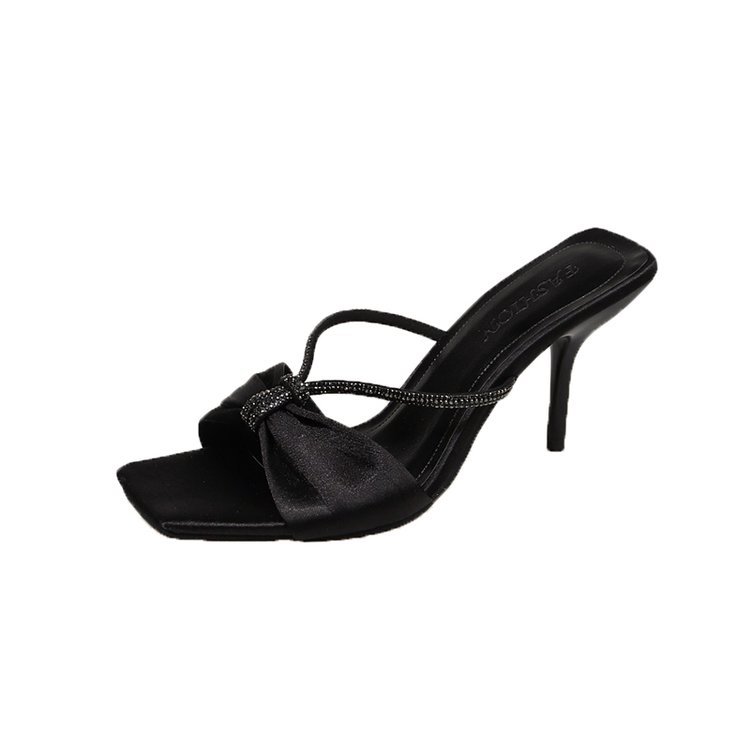 Ms. Free shipping Summer 2025 plus-size socialite style slipper women wear rhine-bow high-heeled sandals