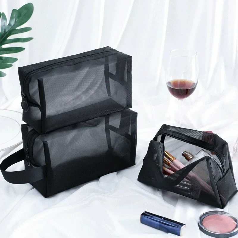 Black mesh makeup bag womens transparent makeup bag small portable storage bag travel toilet towel organizer bagXJ250415