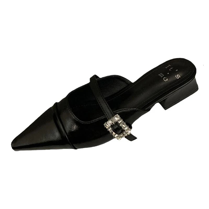 Summer Pointed Toe Womens Puppet Slide Shoes Fashion Crystal Style Low Heel Slide Shoes 250411