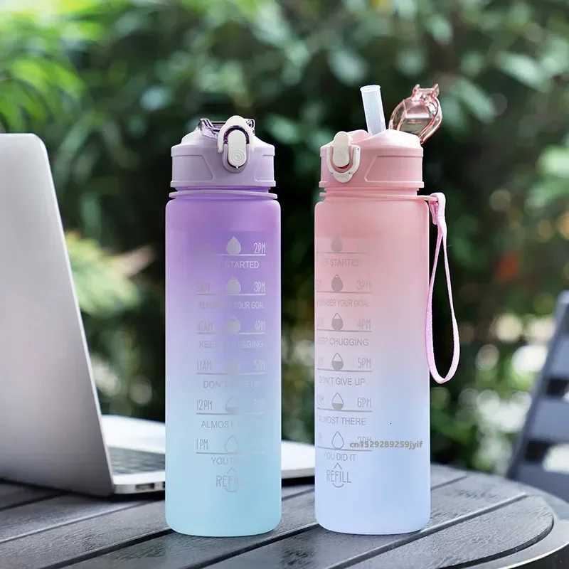 Sports Water Bottle Leak Proof Plastic Drinking Cup With Time Scale Suitable For Travel Fitness OutdoorW251114