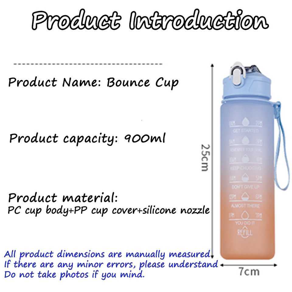 900ML gradient color water cup portable outdoor sports water cup plastic cup one click pop-up cap straw water bottleW251114