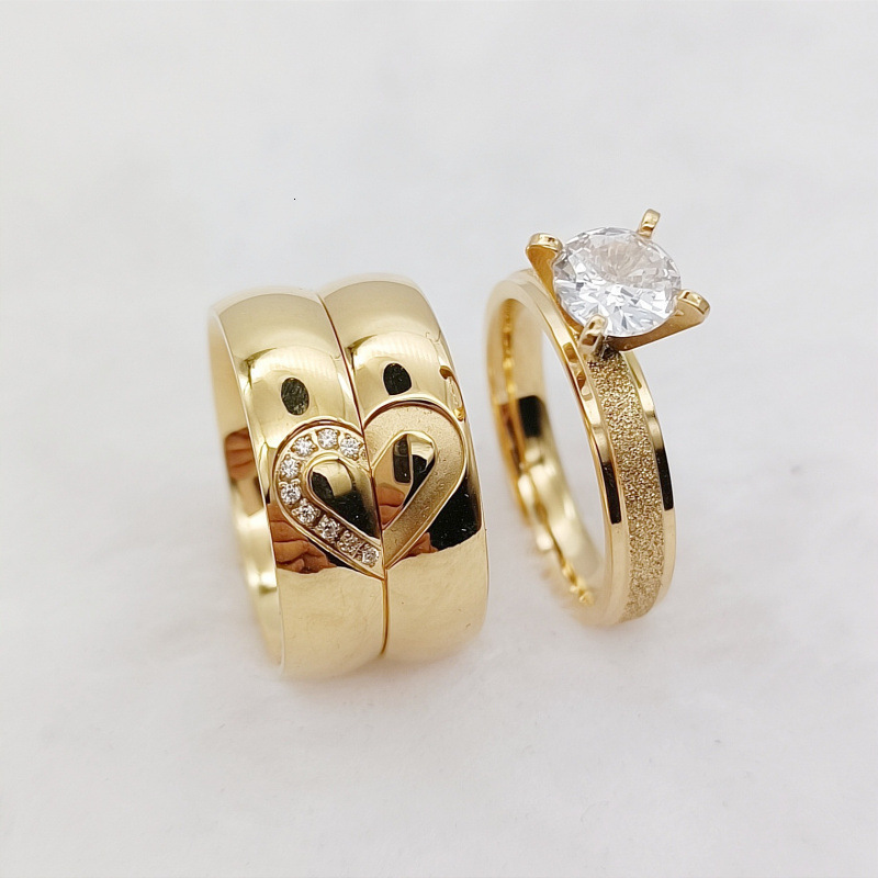 3pcs Wedding Engagement Rings Sets For Men and Women Bridal Lover Alliances 24k Gold Plated Jewery Marriage Couples Ring250821