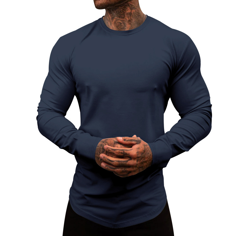 Men's new spring and autumn round neck long sleeved men's T-shirt casual solid color base shirt