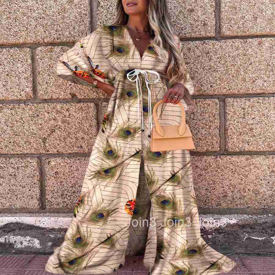 2025 New Womens Spring/summer Leisure Vacation Style V-neck Printed Dress