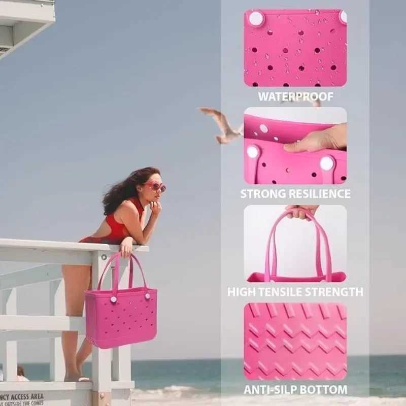 Large capacity plastic bag overweight storage basket rubber beach bag summer solid color Eva jelly beach bag W250415