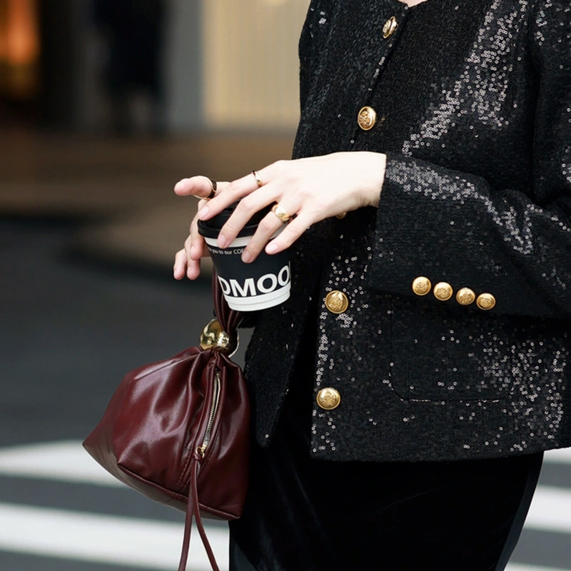 Chic Vintage Style Textured Pouch Mini Pleat Design Accessory