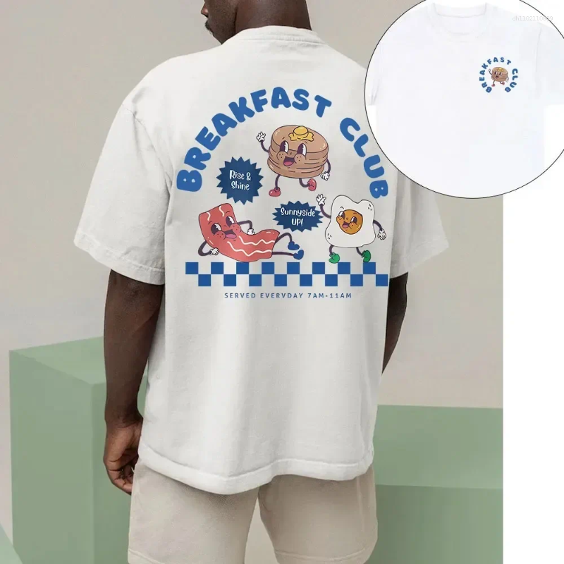 Men's T Shirts Breakfast Club Retro Bohemian Unisex Double Sided T-shirt Vintage Print Tshirt Restaurant Graphic Tees