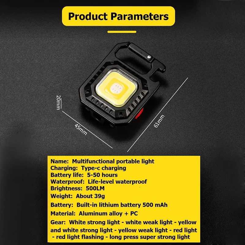Portable Mini LED Flashlight USB C Rechargeable Keychain Light Multifunctional Work Light Outdoor Camping Lantern Fishing Torch M251115