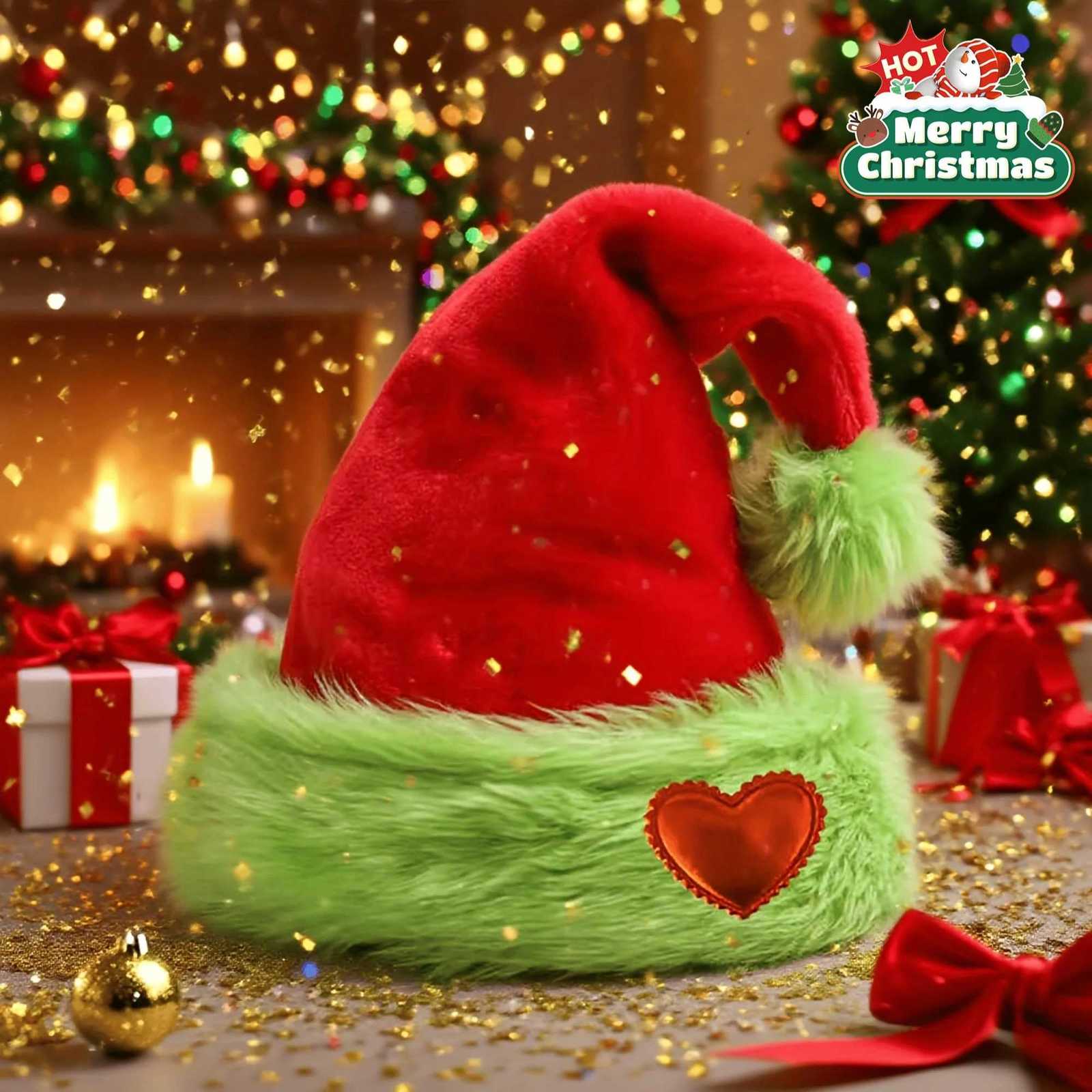Shanghai-style woolen hat with heart-shaped brim Christmas hatfluorescent greenwith double-layered plush ball trim decoration Y251115