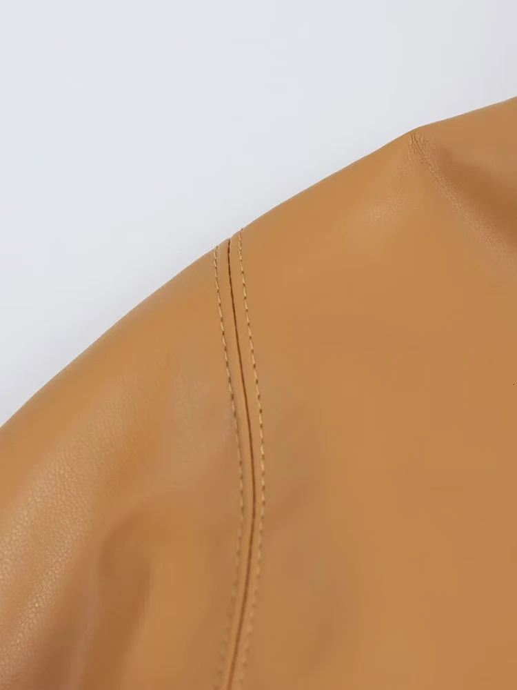 European and American spring loose casual stand up collar long sleeved zipper leather hat jacket 250410