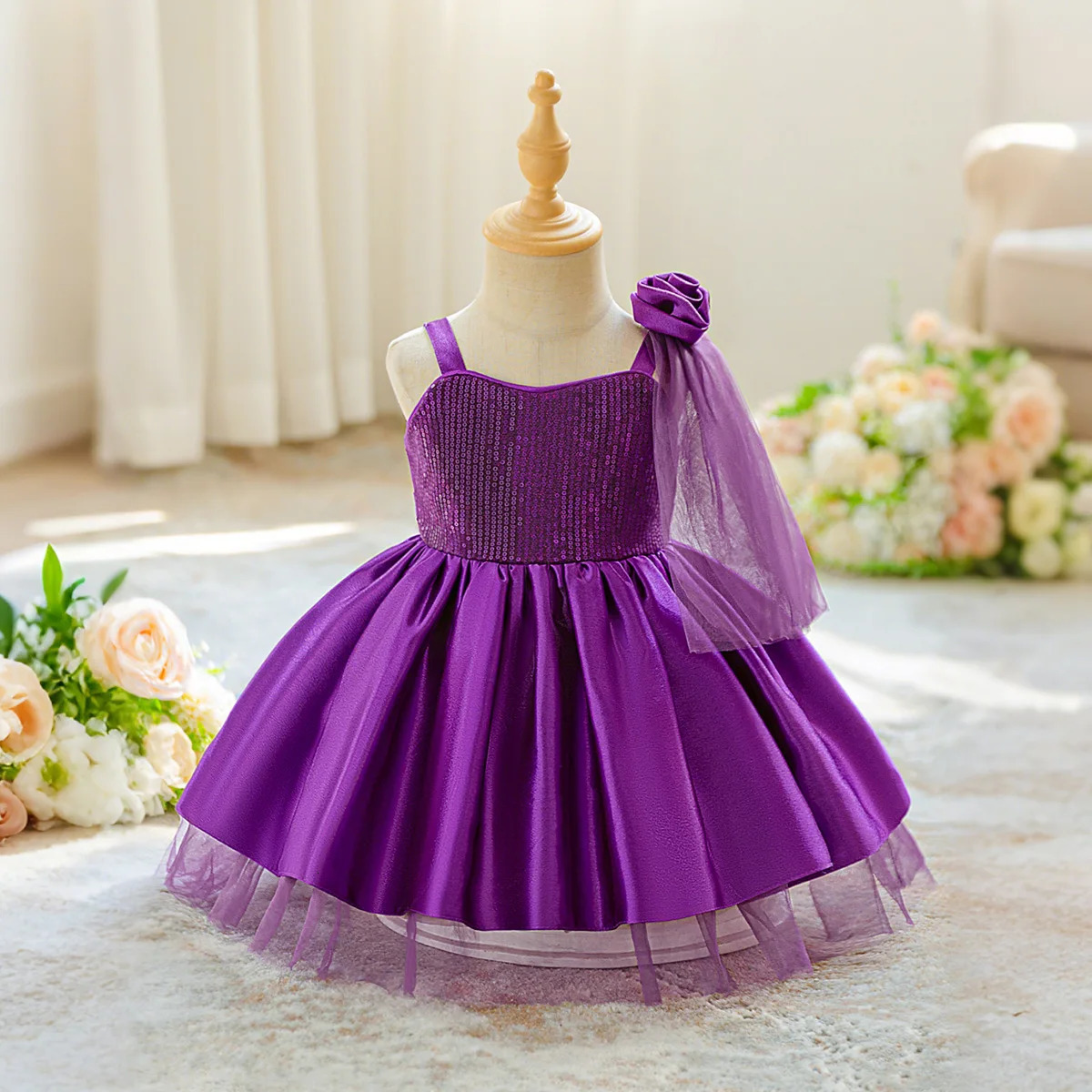 Elegant Flower Party Baby Girls Dress Toddler Tulle 1st Birthday Wedding Princess Prom Gown Fashion Gala Bridesmaid Girl Costume 250415
