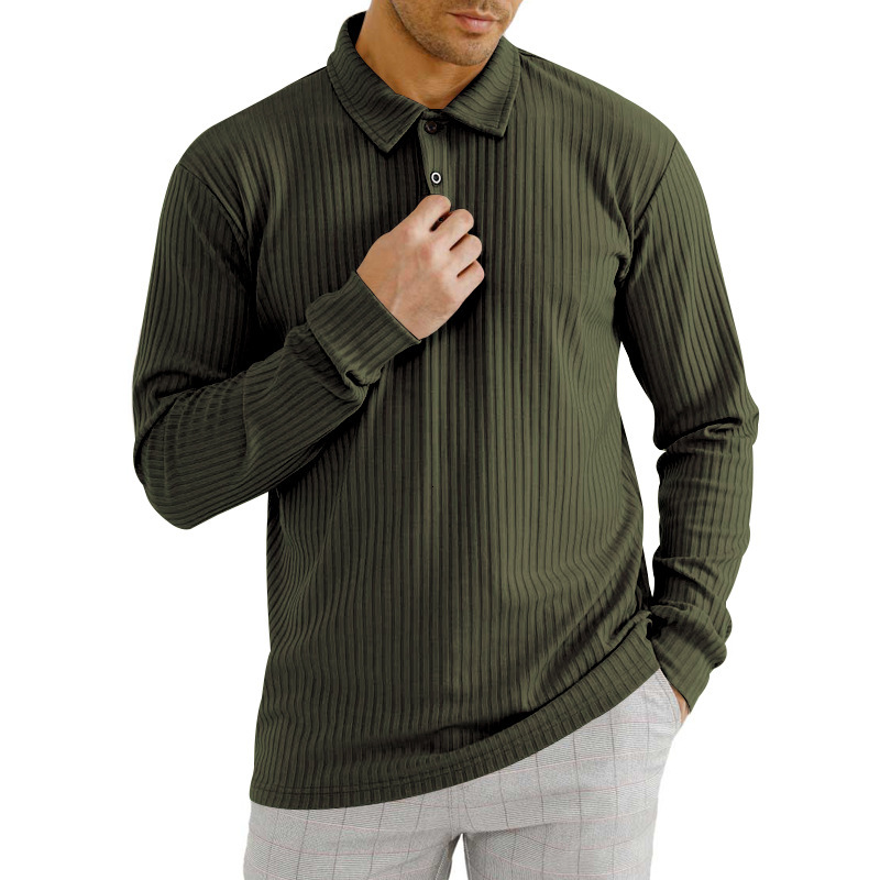 2025 autumn T-shirt with anti stripe, loose collar, long sleeved polo shirt, men's style