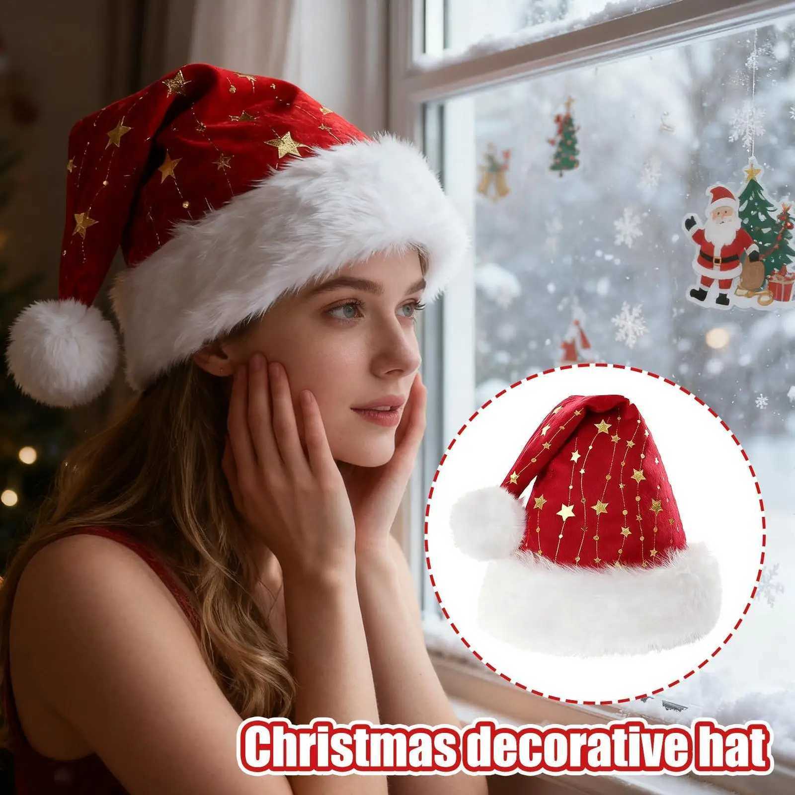 Fluffy Plush Santa Hat for Christmas Festive Headwear for Women Men Family Party Cosplay New Year Parade Photography Y251115